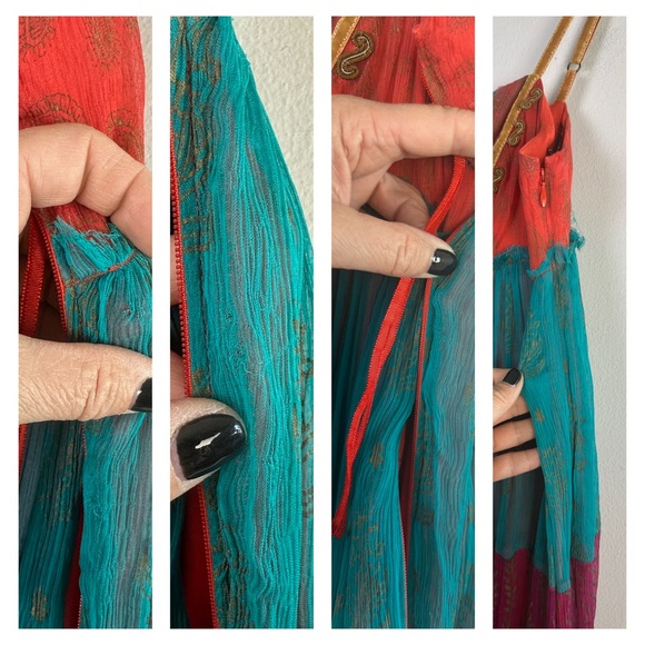 Free People Gilded Caravan Tiered Maxi Dress Size 4 Bohemian Velvet Straps Rare - Picture 10 of 16